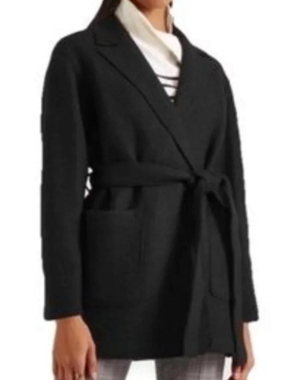 J Crew boiled wool belted black coat - size 8